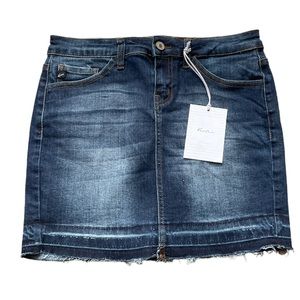 KanCan Raw Hem Mini Jean Skirt Dark Blue Size 3/25